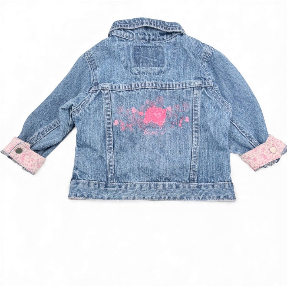 My 1st Levi's Denim Jean Jacket Trucker Pink Floral Vintage Y2K Kidcore Baby 18M - Picture 7 of 14